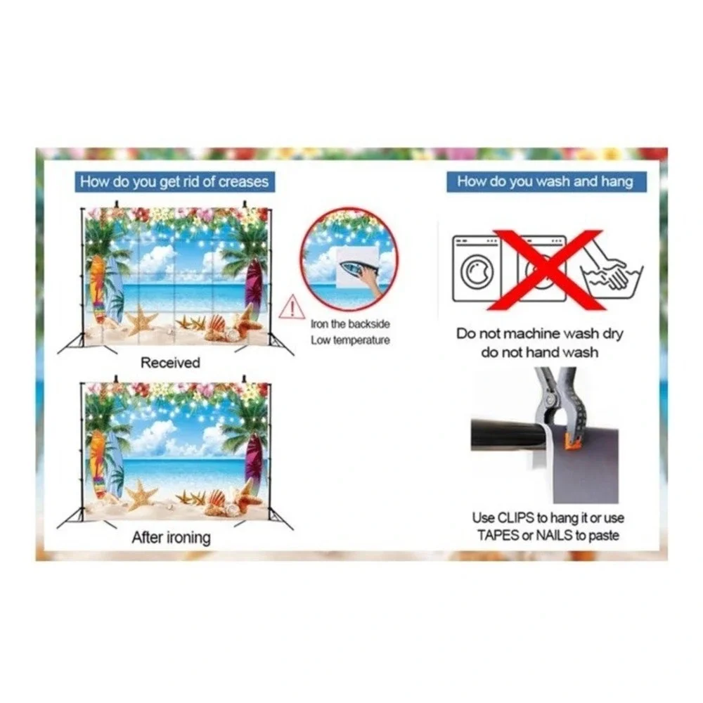 7X5Ft Summer Hawaiian Beach Backdrop for Photography Tropical Flower Luau Hawaii - Picture 4 of 4